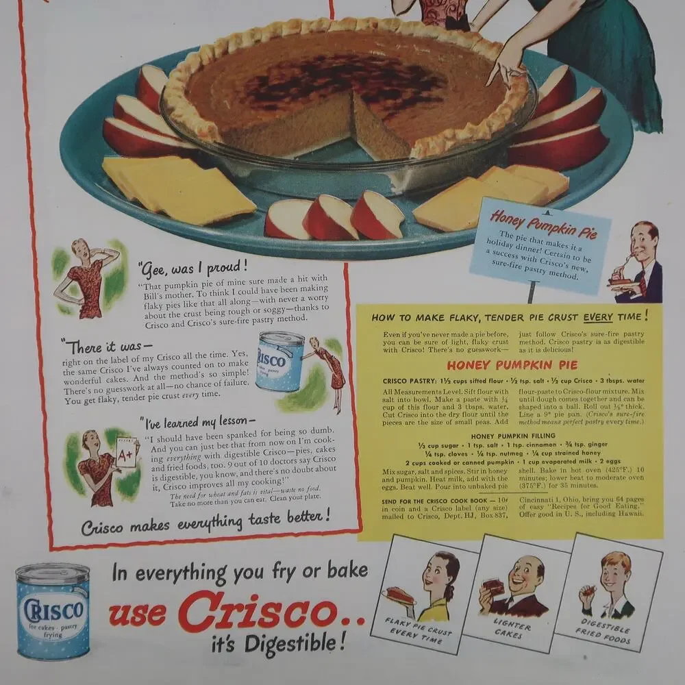 Crisco Shortening Magazine Advertisement 1940s Vintage Baking Pumpkin Pie Recipe